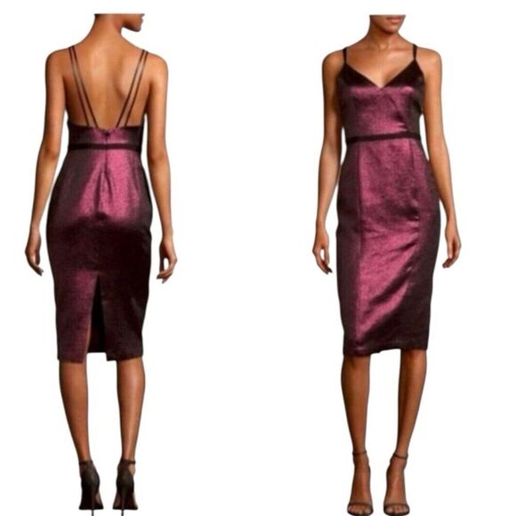 Cinq a Sept Soleil Metallic Red Strappy Midi Cocktail Party Dress On TV Sz 2 - Picture 1 of 11